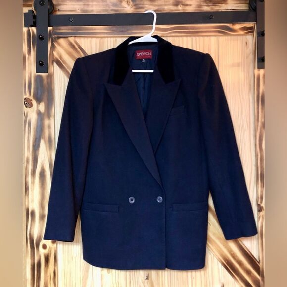 Vintage Sasson Velour Trim Blazer Navy 12 - Picture 1 of 5